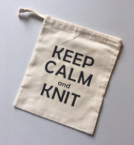 Keep Calm and Knit Cotton Drawstring Tote Bag