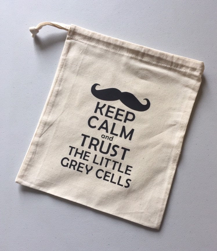 Keep Calm and Trust The Little Grey Cells Cotton Drawstring Tote Bag