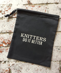 Knitters Do It Better Cotton Drawstring Project Tote Bag