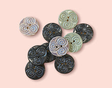 Load image into Gallery viewer, Celtic Spiral/Triskele Ceramic Buttons, 33mm
