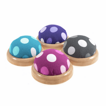 Load image into Gallery viewer, Polka Dot Pincushion with Wooden Base
