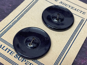 Vintage French Haute Noveaute Dark Blue Buttons, 25mm, Set of 2