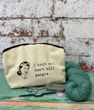 Load image into Gallery viewer, I Knit So I Don’t Kill People Cotton Canvas Notions Pouch
