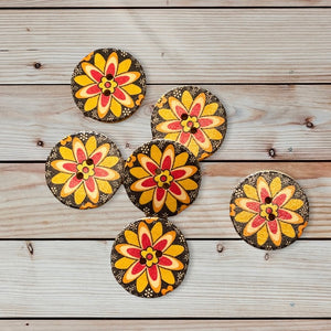 Wooden Floral Buttons, 30mm