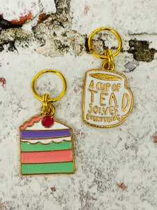 Set of 2 Tea and Cake Stitch Markers