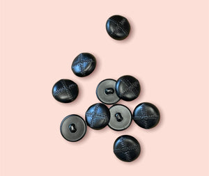 Imitation Leather Stitched Look Buttons,  Black, 23mm
