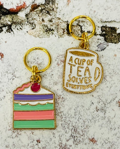 Set of 2 Tea and Cake Stitch Markers