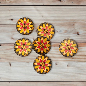 Wooden Floral Buttons, 30mm