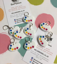 Load image into Gallery viewer, Set of 4 Paint Palette Charms Stitch Markers Progress Keepers
