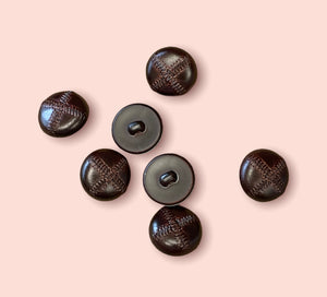 Imitation Leather Stitched Look Buttons, Red Brown, 23mm