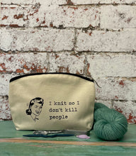 Load image into Gallery viewer, I Knit So I Don’t Kill People Cotton Canvas Notions Pouch
