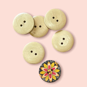 Wooden Floral Buttons, 30mm