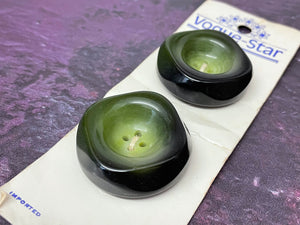 Vintage Vogue-Star Chunky 4-Hole Green Buttons, 34mm, Set of 2
