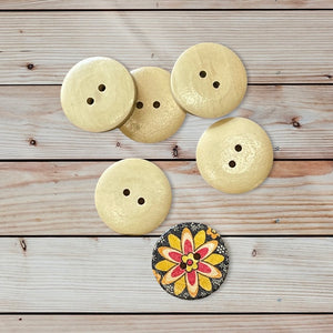 Wooden Floral Buttons, 30mm