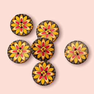 Wooden Floral Buttons, 30mm
