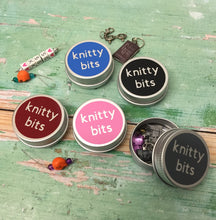 Load image into Gallery viewer, Round Notions Tin, Knitty Bits
