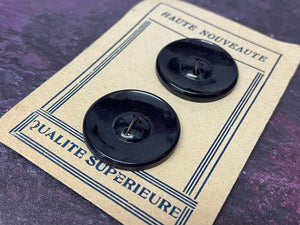Vintage French Haute Noveaute Dark Blue Buttons, 25mm, Set of 2