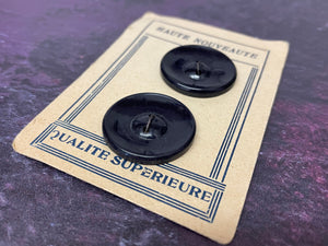 Vintage French Haute Noveaute Dark Blue Buttons, 25mm, Set of 2