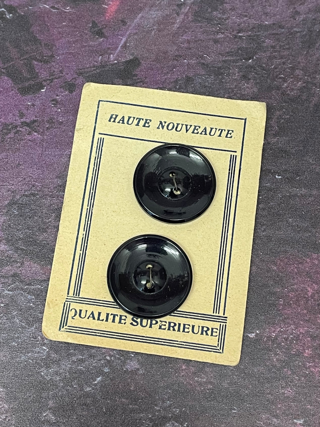 Vintage French Haute Noveaute Dark Blue Buttons, 25mm, Set of 2